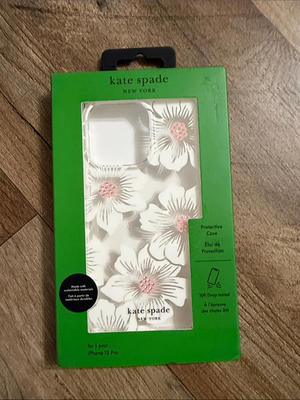 NIB Kate Spade clear iPhone 13 Pro case with white and pink floral design